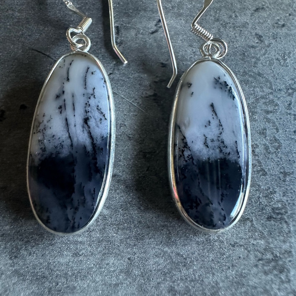 Dendritic Opal Sterling 925 Silver Dangle Earrings - image 2